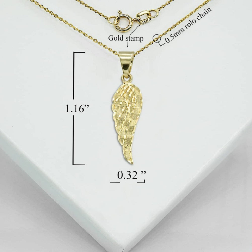 Gold Sparkle Cut Angel Wing Pendant Necklace, view 5