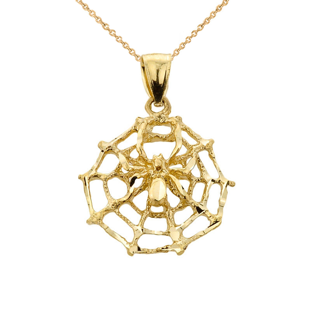 Gold Spider Web Charm Pendant Necklace