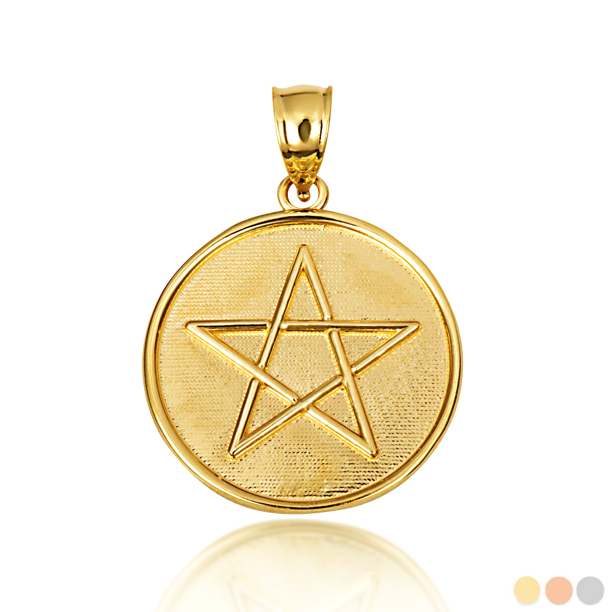 Gold Spiritual Wiccan Pentagram 5 Point Star Medallion Pendant Necklace