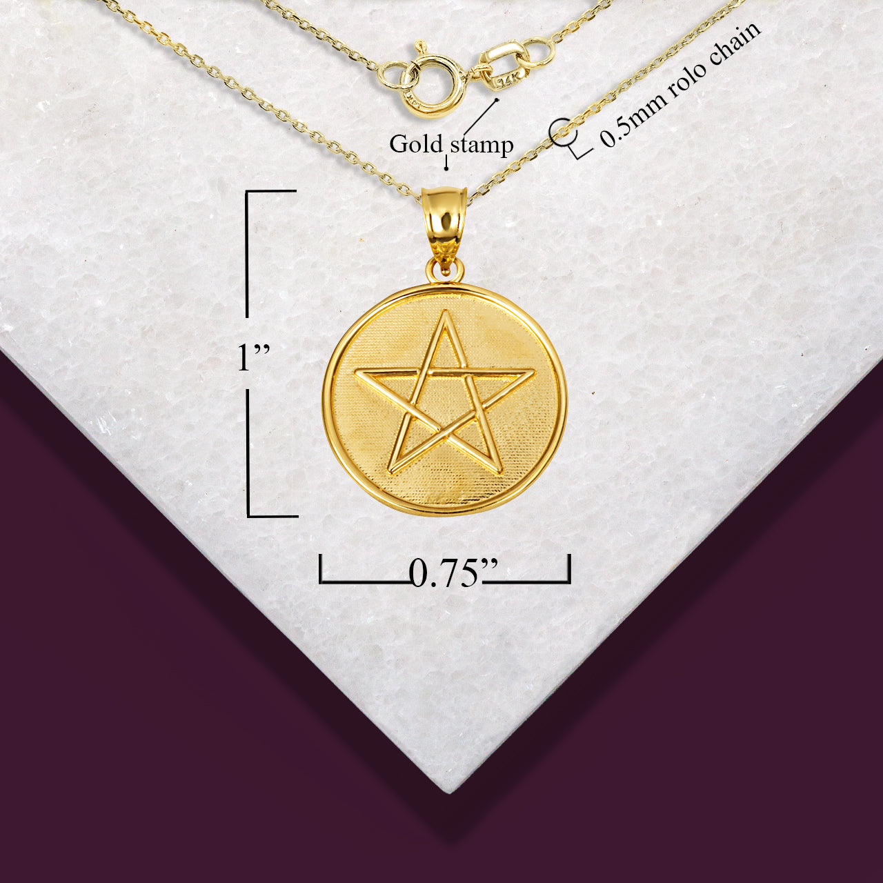 Gold Spiritual Wiccan Pentagram 5 Point Star Medallion Pendant Necklace, view 4
