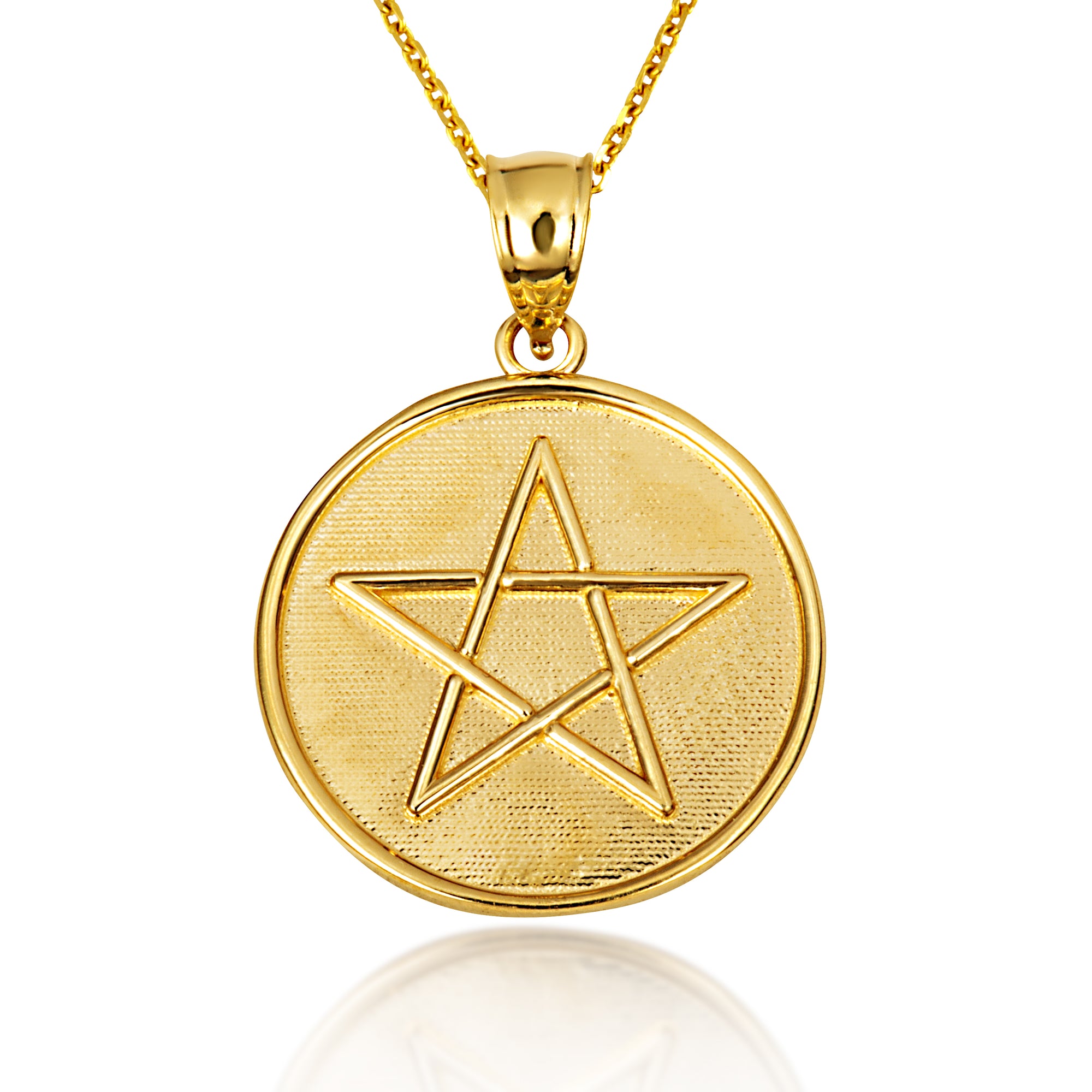 Gold Spiritual Wiccan Pentagram 5 Point Star Medallion Pendant Necklace, view 5