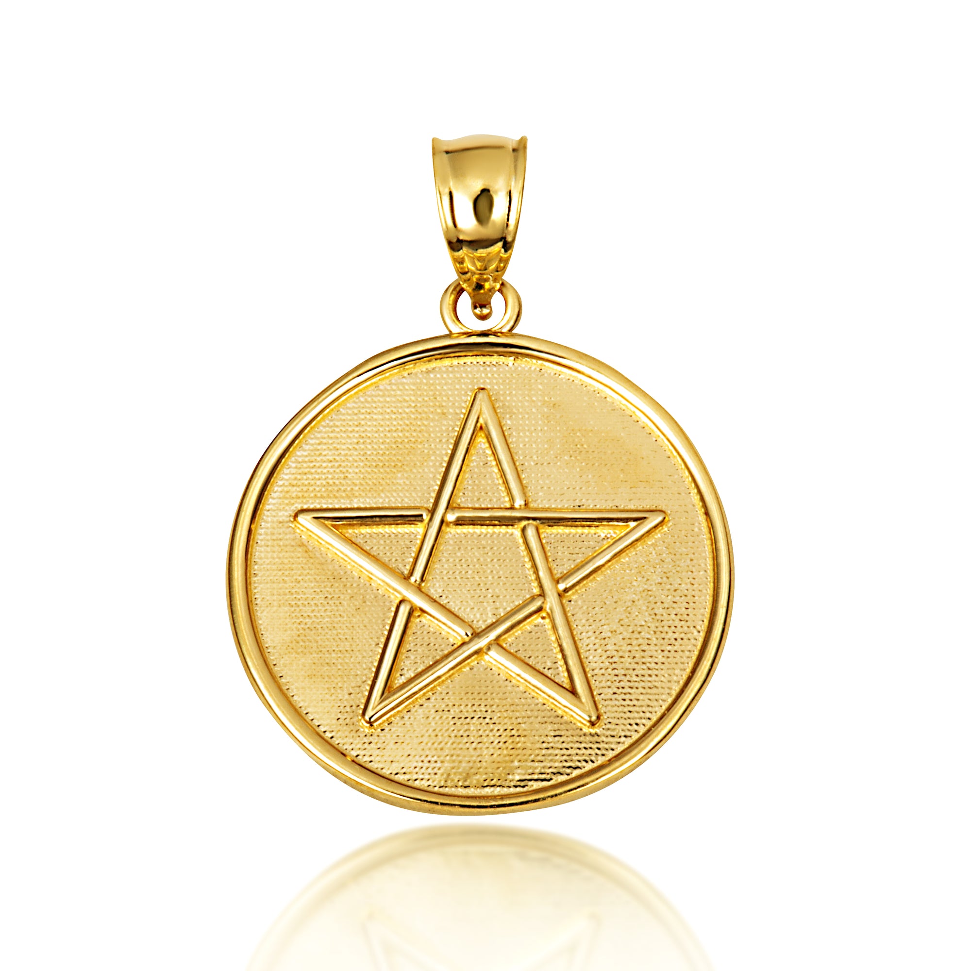 Gold Spiritual Wiccan Pentagram 5 Point Star Medallion Pendant Necklace, view 10