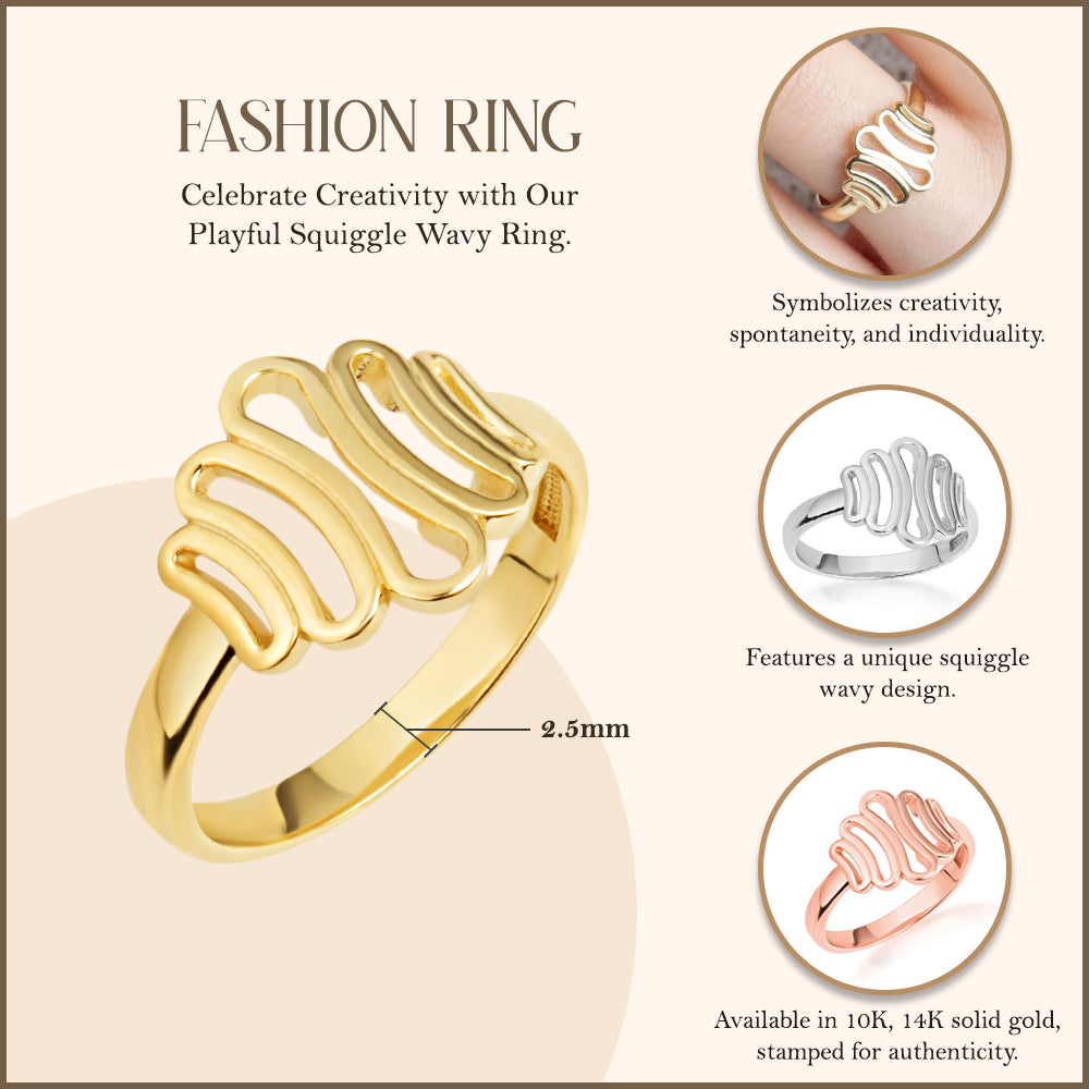 Gold Squiggle Wavy Ring, view 3