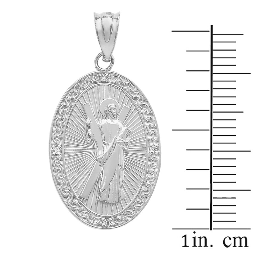 Gold St. Andrew Oval Medallion Diamond Engravable Pendant Necklace (Medium), view 9