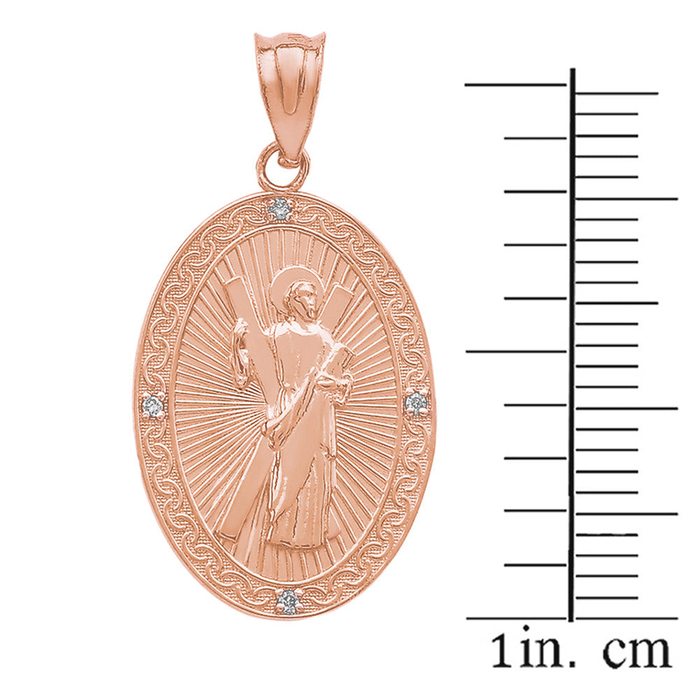 Gold St. Andrew Oval Medallion Diamond Engravable Pendant Necklace (Medium), view 11