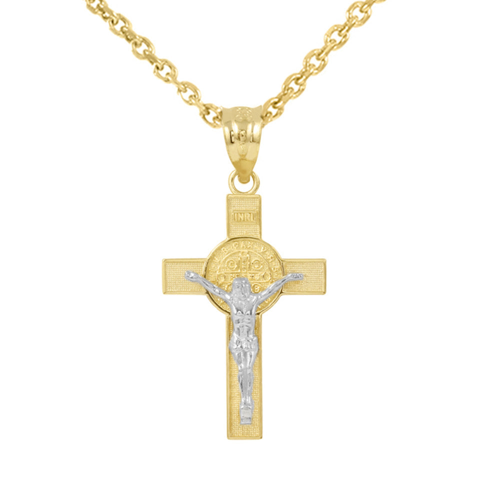 Gold St. Benedict Crucifix Pendant Necklace, view 11