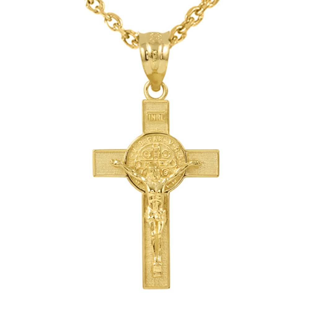 Gold St. Benedict Crucifix Pendant Necklace (1.60")