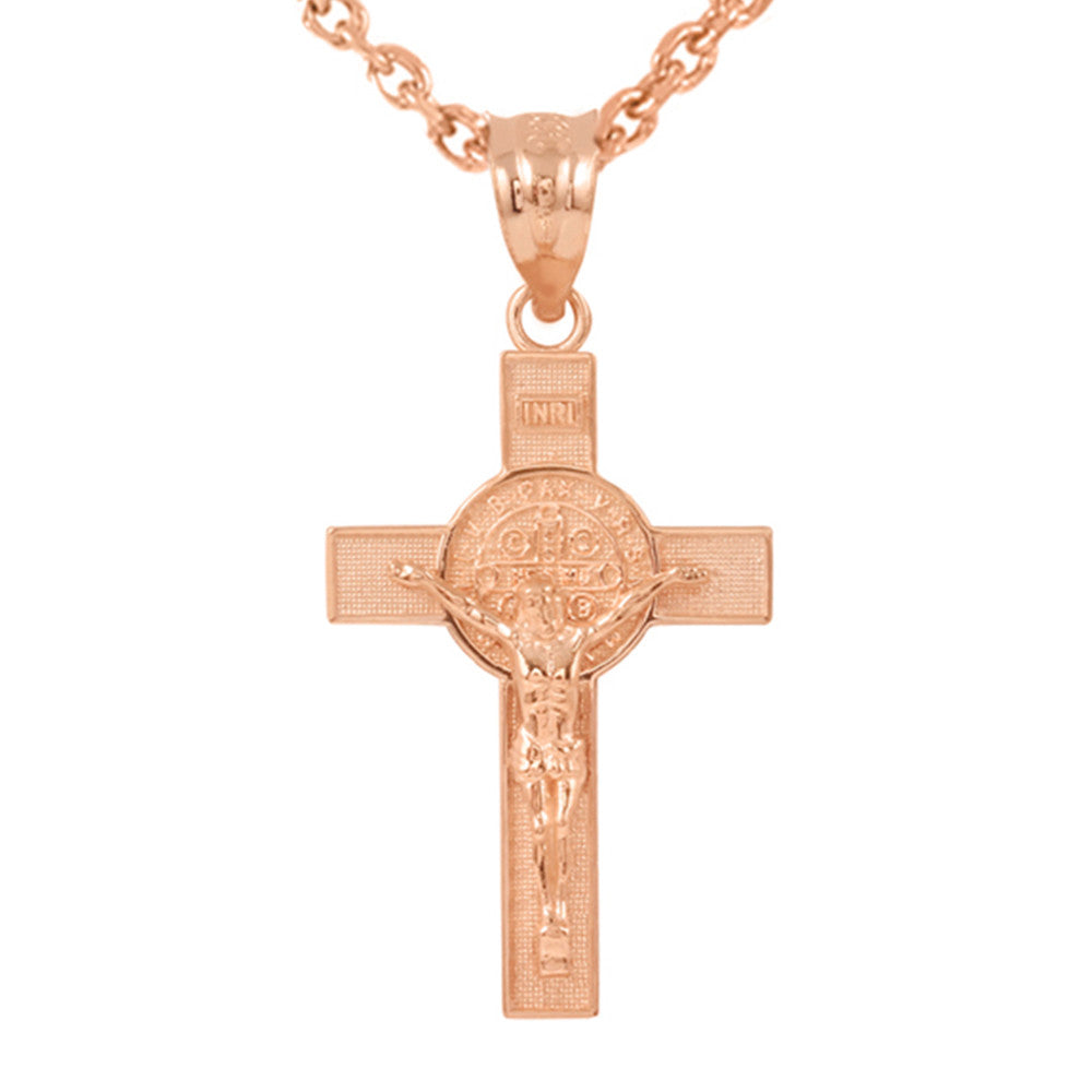 Gold St. Benedict Crucifix Pendant Necklace (1.60"), view 3