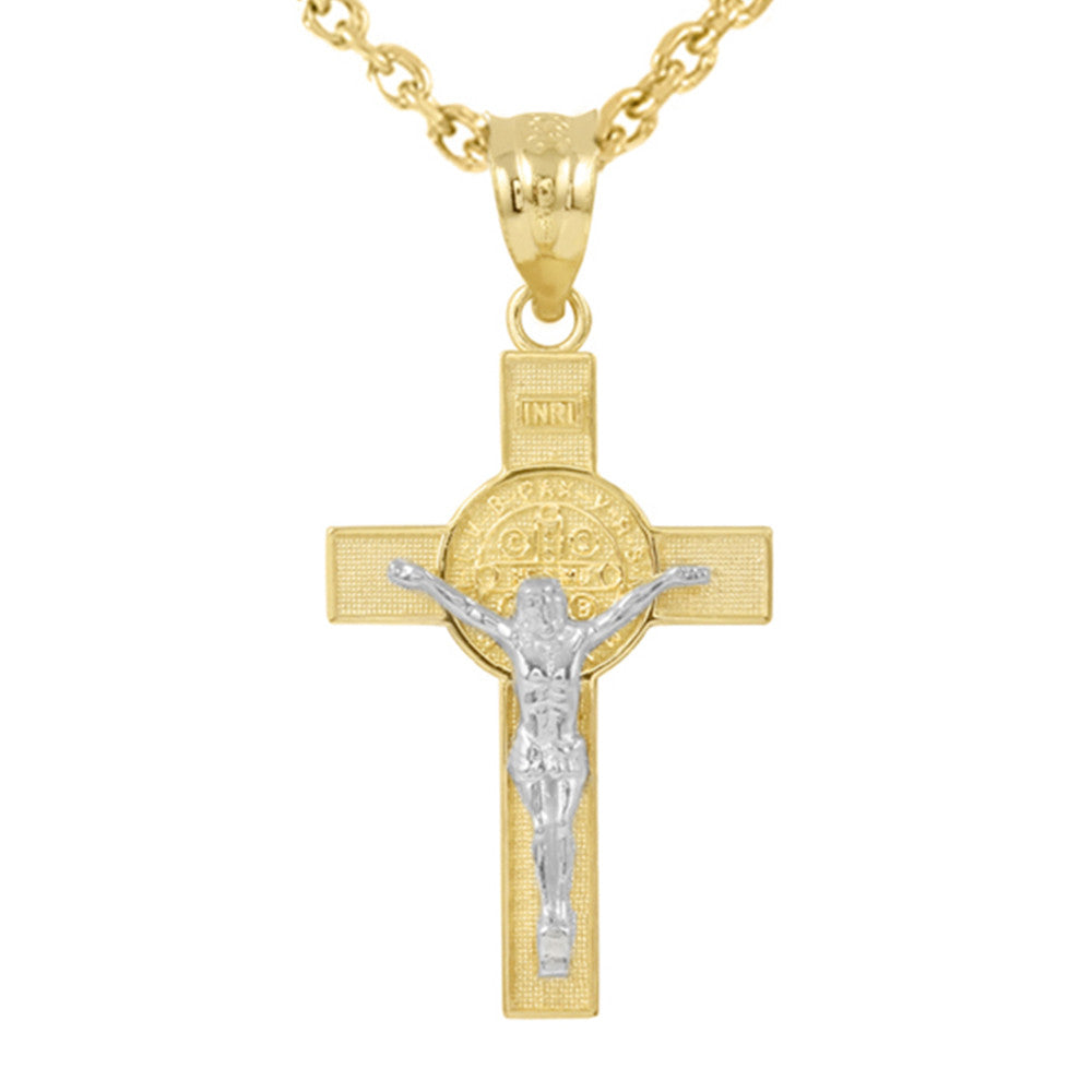 Gold St. Benedict Crucifix Pendant Necklace (1.60"), view 6