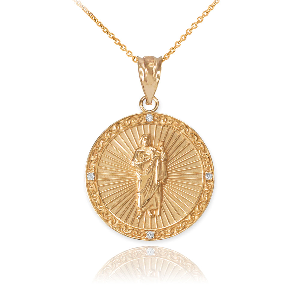 Gold St Jude Diamond Disc Engravable Pendant Necklace