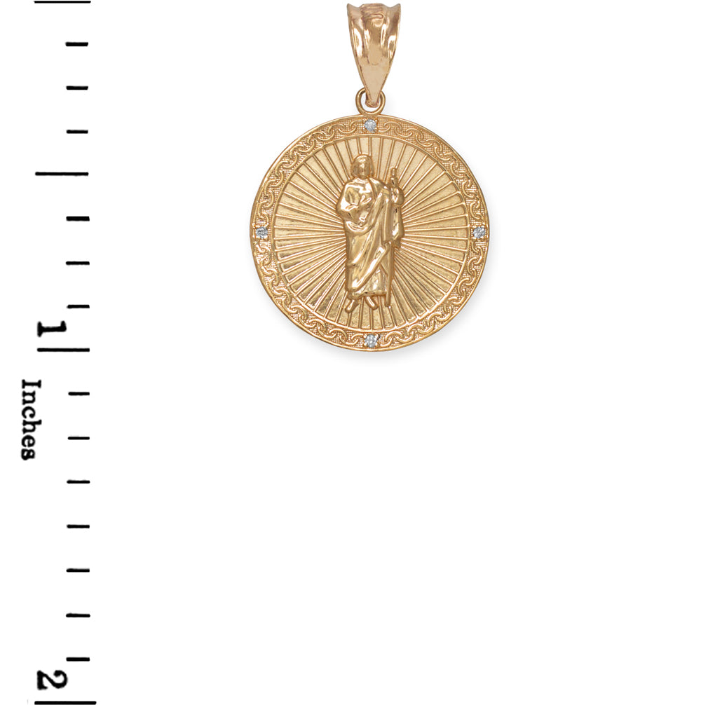 Gold St Jude Diamond Disc Engravable Pendant Necklace, view 2