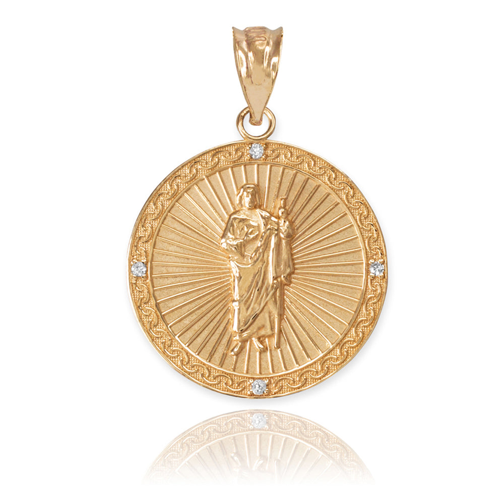 Gold St Jude Diamond Disc Engravable Pendant Necklace, view 3