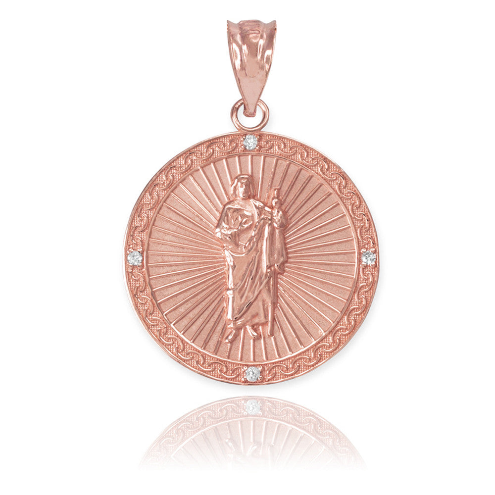 Gold St Jude Diamond Disc Engravable Pendant Necklace, view 4