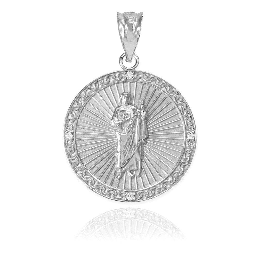 Gold St Jude Diamond Disc Engravable Pendant Necklace, view 5