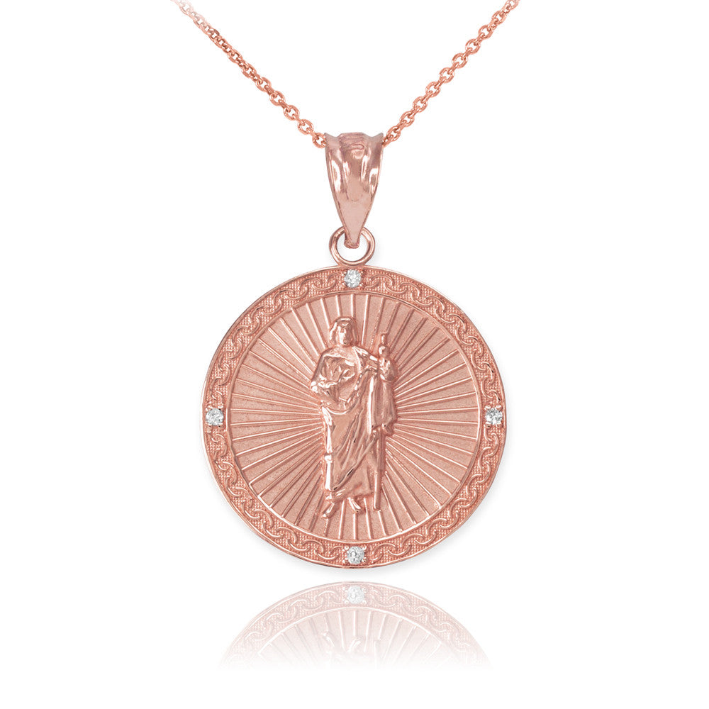 Gold St Jude Diamond Disc Engravable Pendant Necklace, view 6
