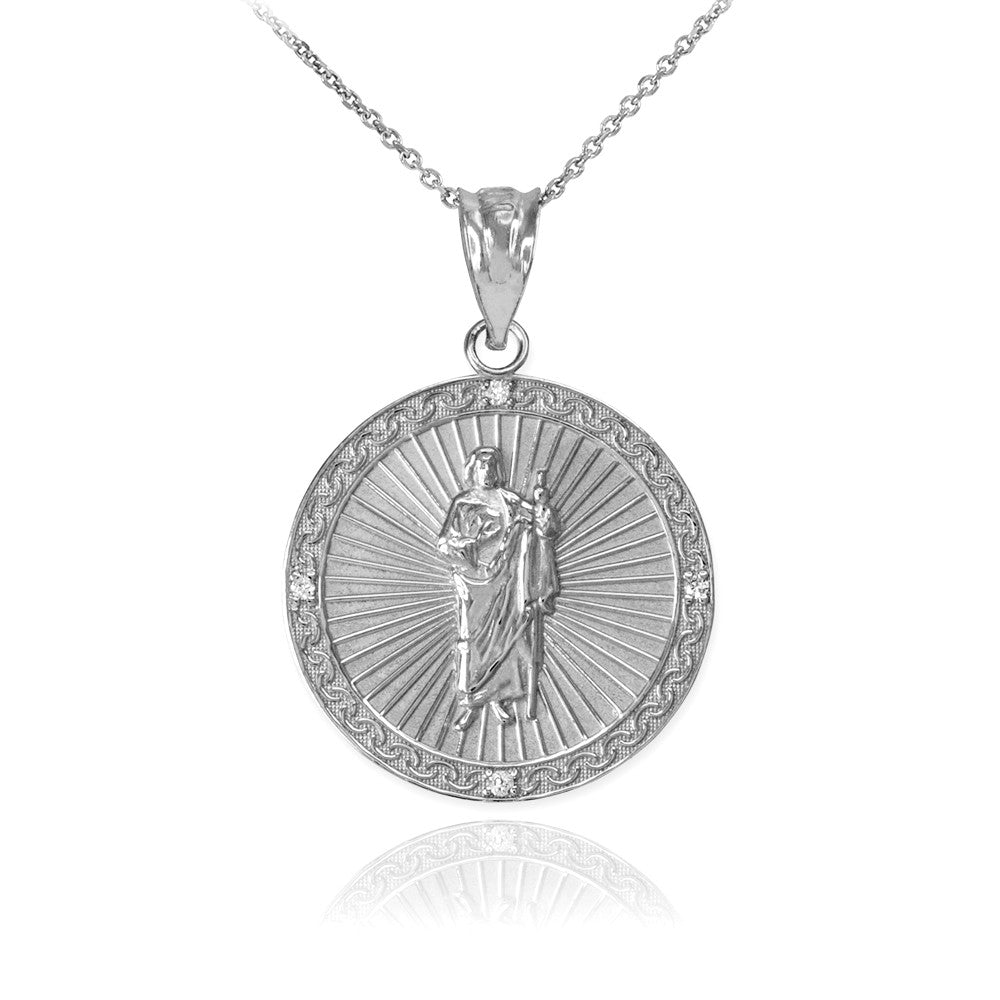 Gold St Jude Diamond Disc Engravable Pendant Necklace, view 7