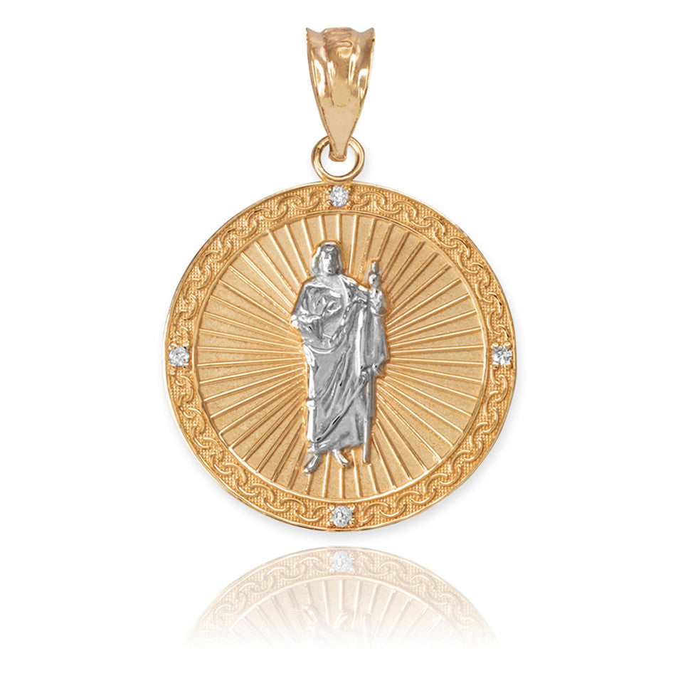 Gold St Jude Diamond Disc Engravable Pendant Necklace, view 9