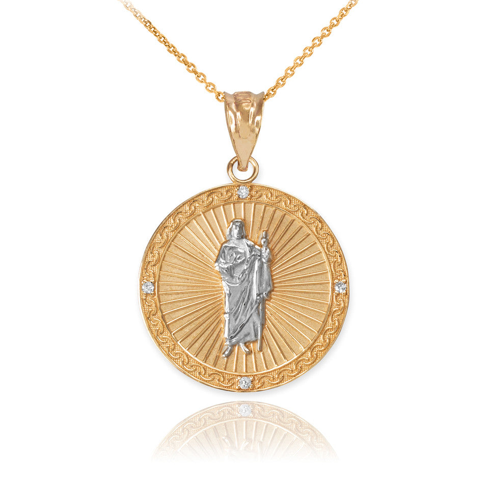 Gold St Jude Diamond Disc Engravable Pendant Necklace, view 10
