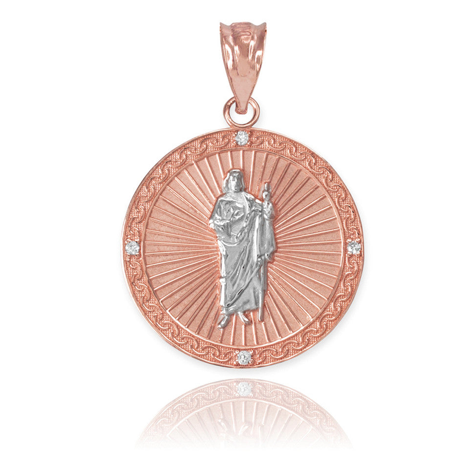 Gold St Jude Diamond Disc Engravable Pendant Necklace, view 11
