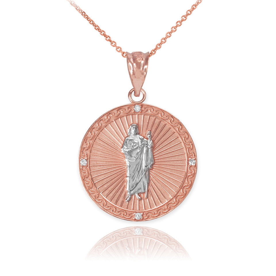 Gold St Jude Diamond Disc Engravable Pendant Necklace, view 12