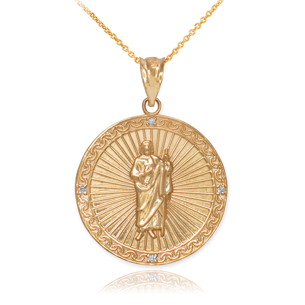 Gold St Jude Diamond Medal Pendant Necklace