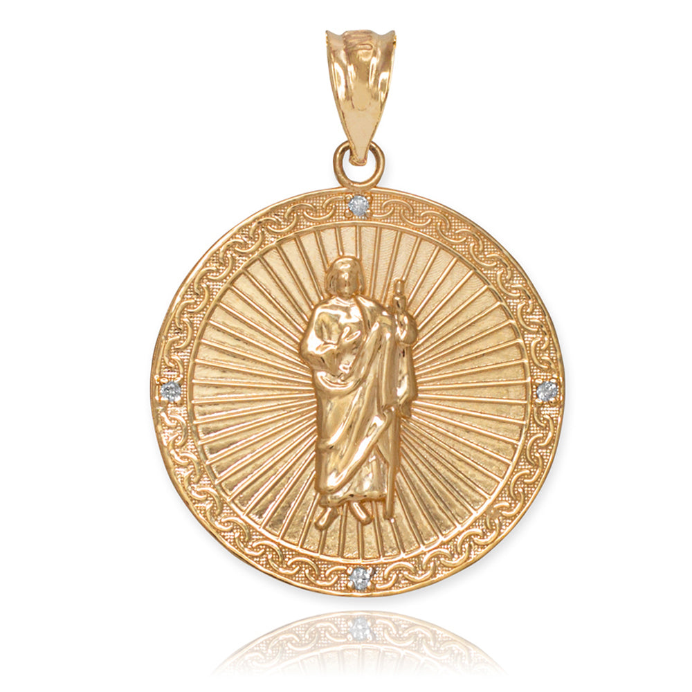 Gold St Jude Diamond Medal Pendant Necklace, view 2