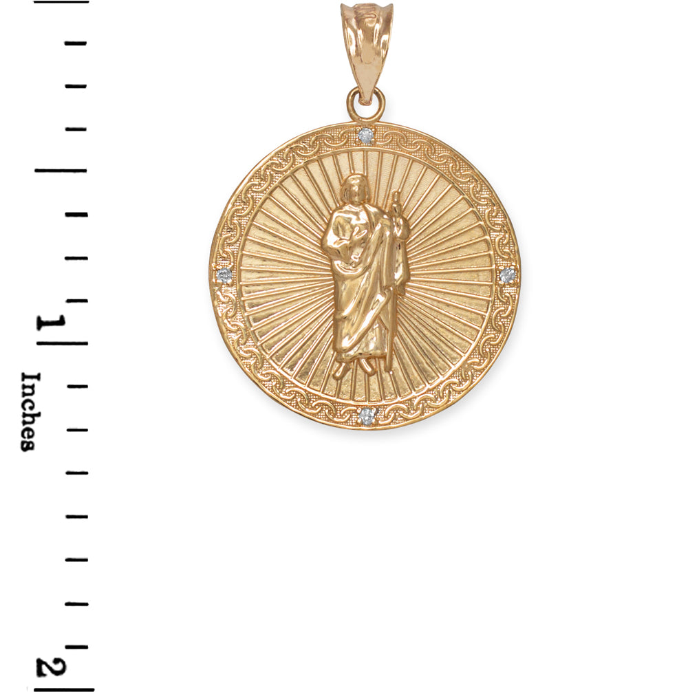 Gold St Jude Diamond Medal Pendant Necklace, view 4