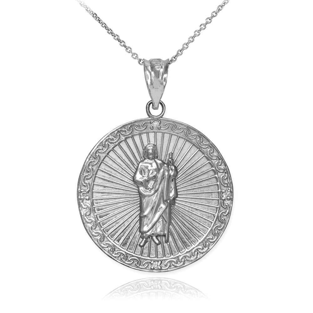 Gold St Jude Diamond Medal Pendant Necklace, view 6