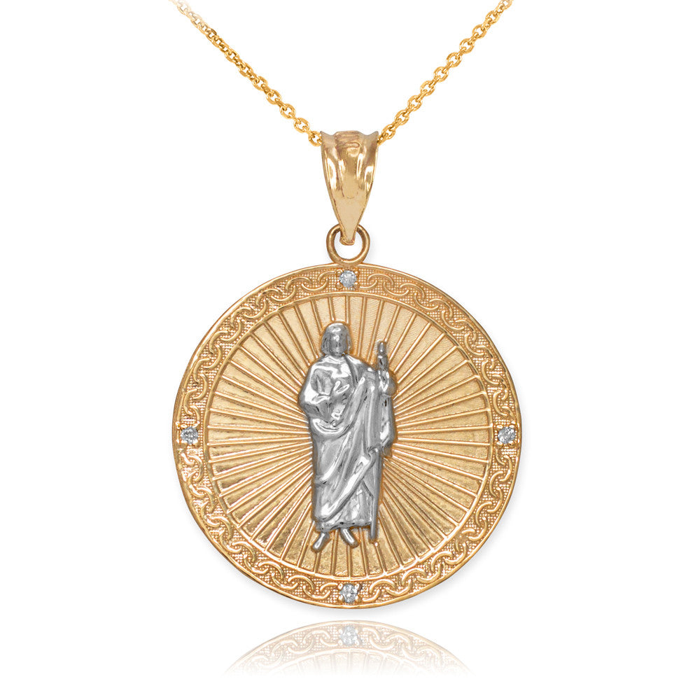 Gold St Jude Diamond Medal Pendant Necklace, view 7