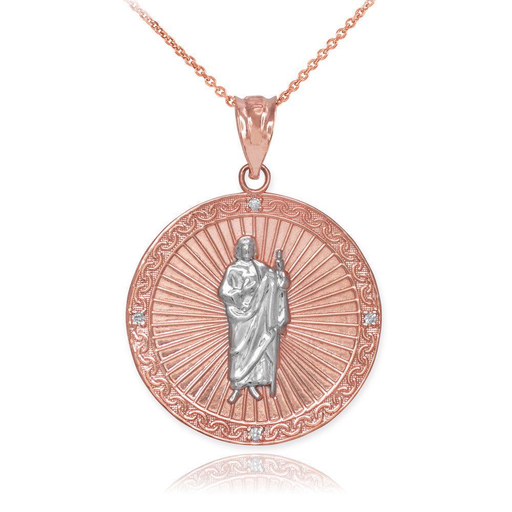 Gold St Jude Diamond Medal Pendant Necklace, view 8