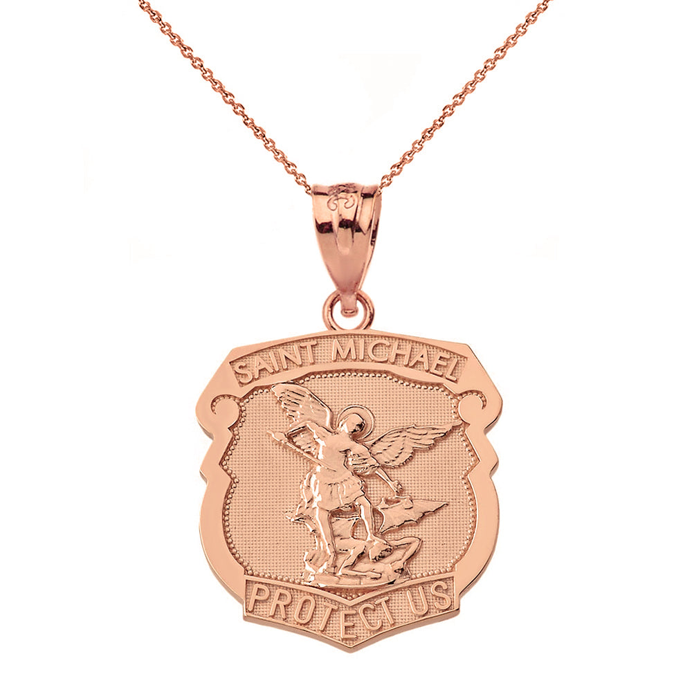 Gold St. Michael Protect Us Shield Pendant Necklace, view 2