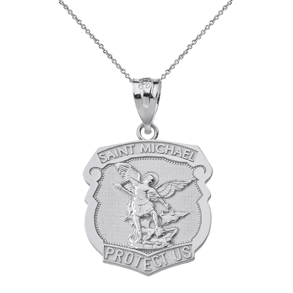 Gold St. Michael Protect Us Shield Pendant Necklace, view 3