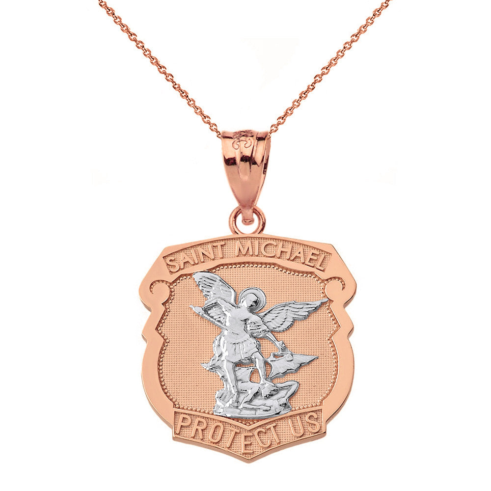 Gold St. Michael Protect Us Shield Pendant Necklace, view 5