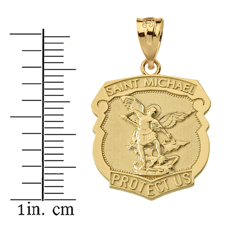 Gold St. Michael Protect Us Shield Pendant Necklace, view 7