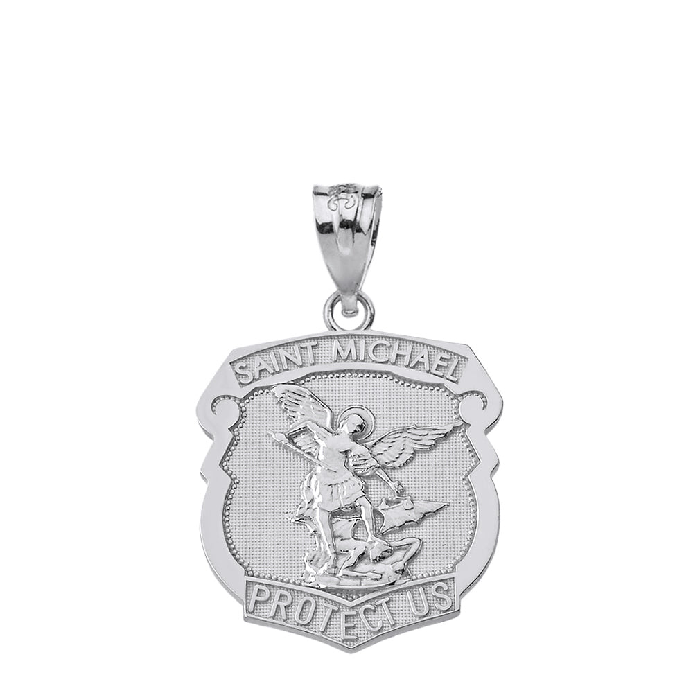 Gold St. Michael Protect Us Shield Pendant Necklace, view 10