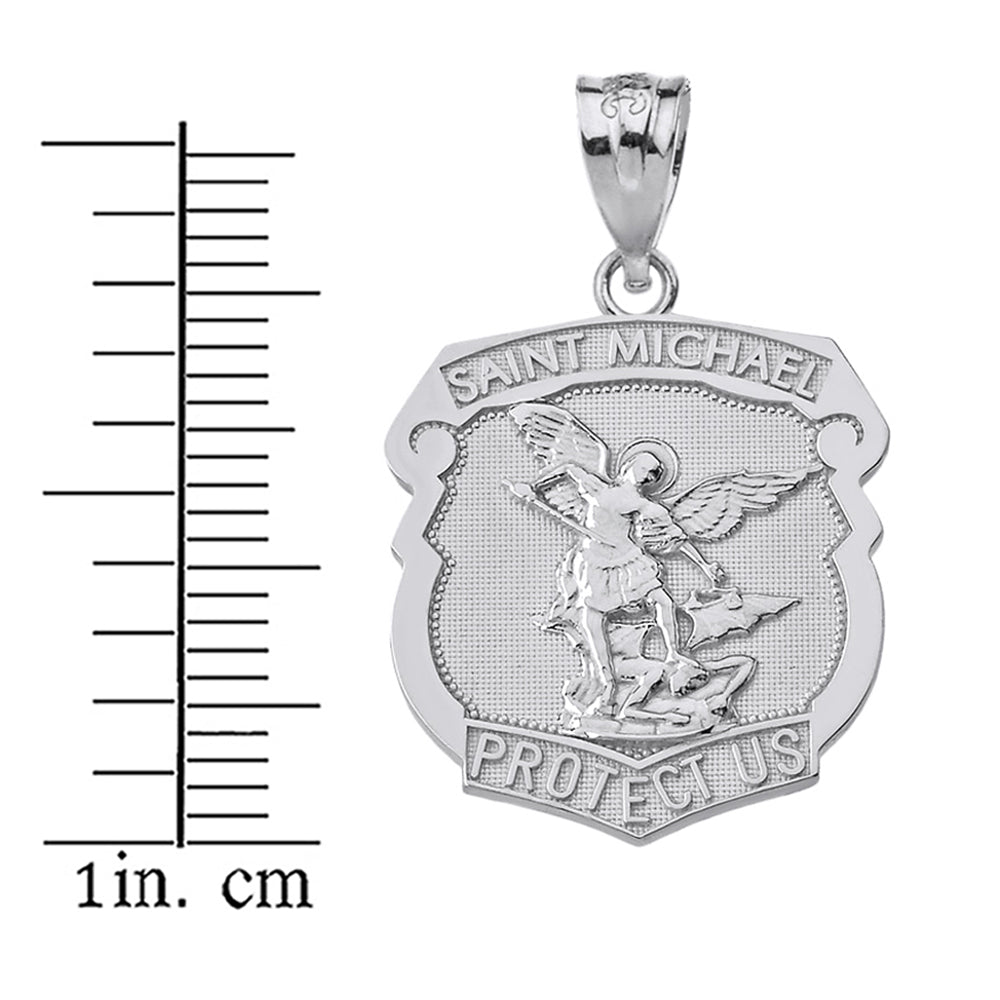 Gold St. Michael Protect Us Shield Pendant Necklace, view 11