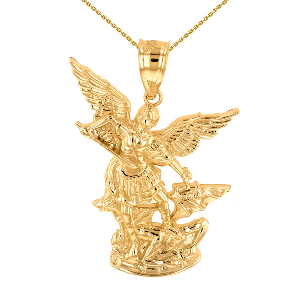 Gold St Michael The Archangel Pendant Necklace (1.35")