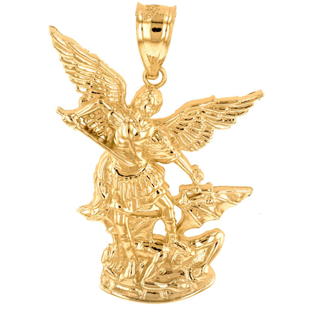 Gold St Michael The Archangel Pendant Necklace (1.35"), view 2