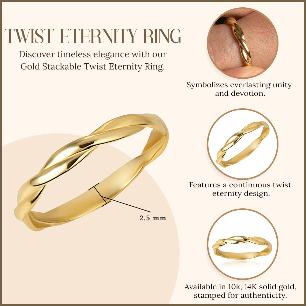 Gold Stackable Twist Eternity Ring, view 4