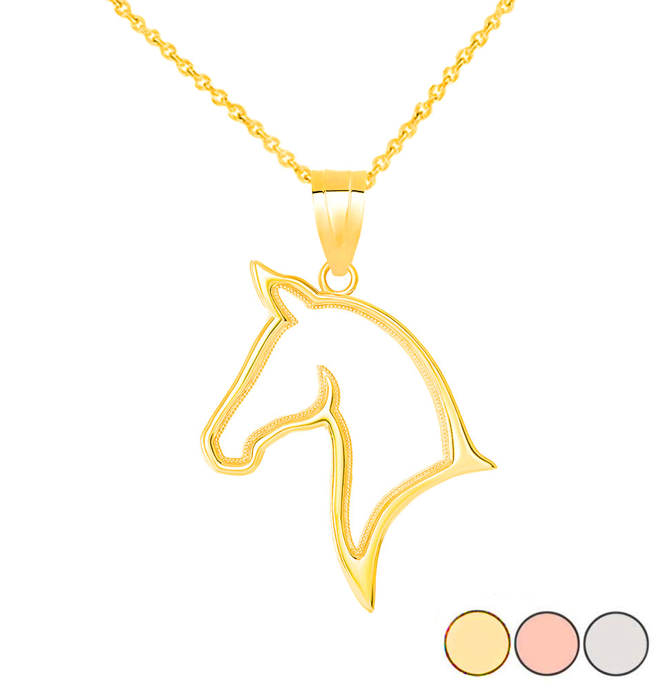 Gold Stallion Horse Head Pendant Necklace