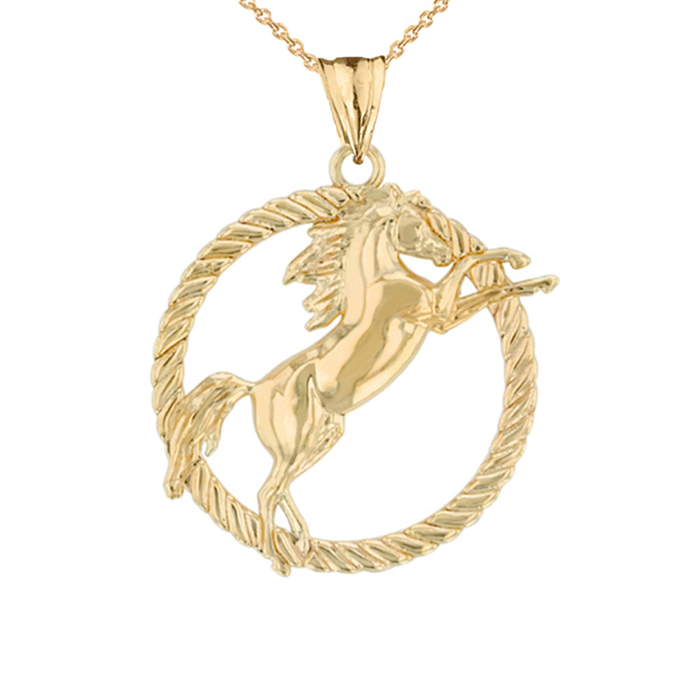 Gold Stallion Horse Rope Pendant Necklace