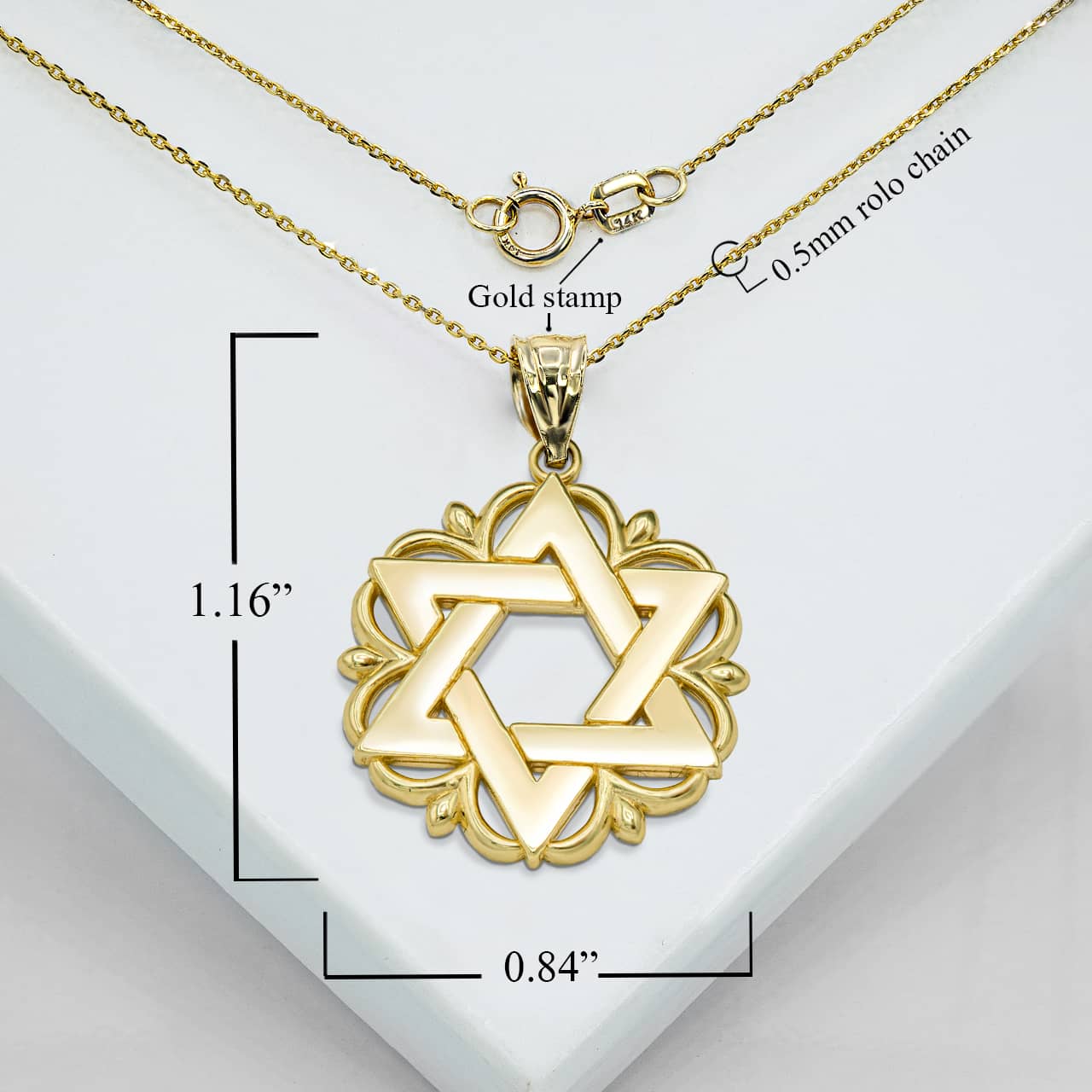 Gold Star Of David Pendant Necklace, view 4