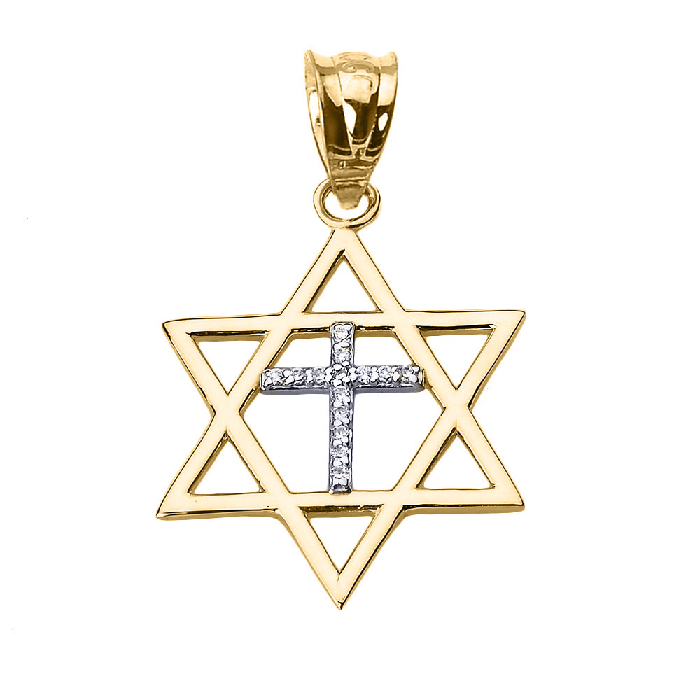 Gold Star of David with Diamond Cross Pendant Necklace, view 2