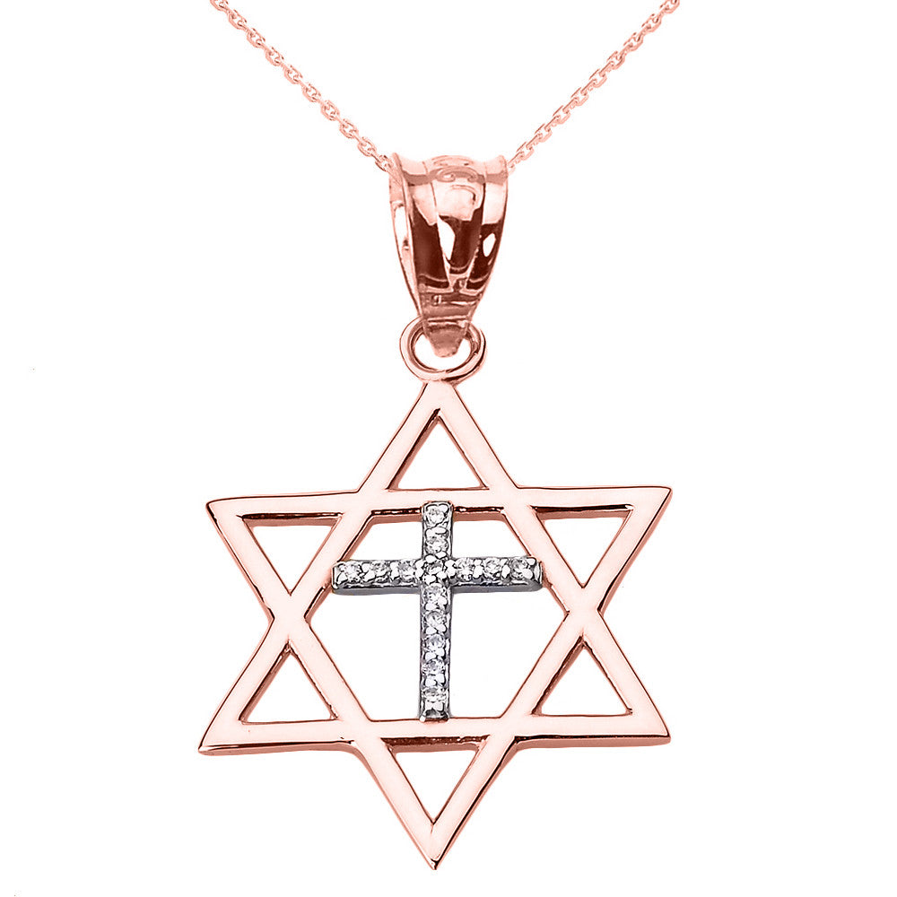 Gold Star of David with Diamond Cross Pendant Necklace, view 3