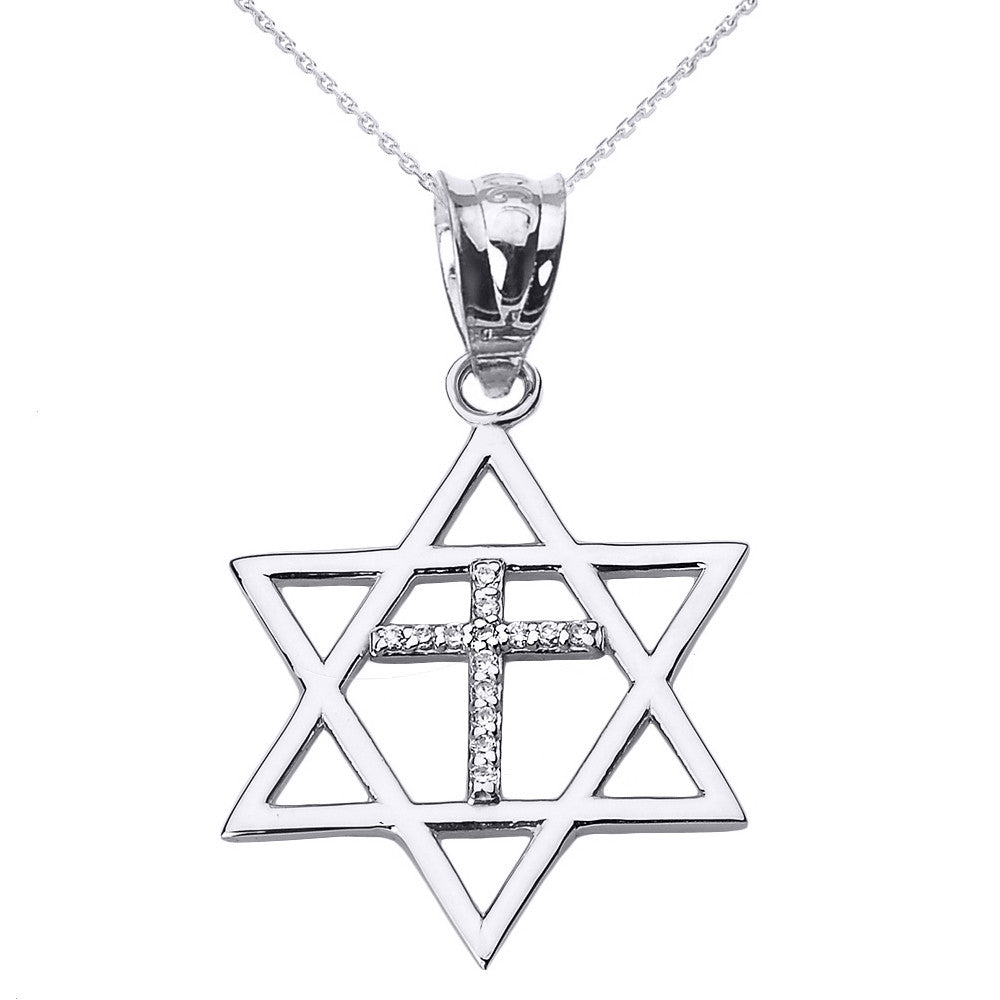 Gold Star of David with Diamond Cross Pendant Necklace, view 4