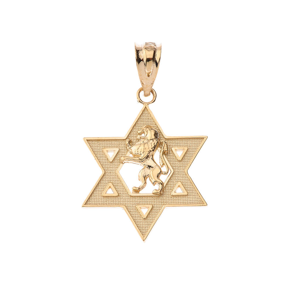 Gold Star of David with Lion of Judah Pendant Necklace, view 2