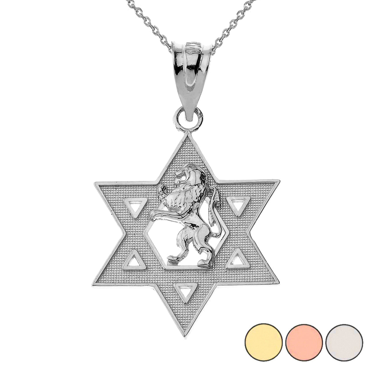 Gold Star of David with Lion of Judah Pendant Necklace, view 3