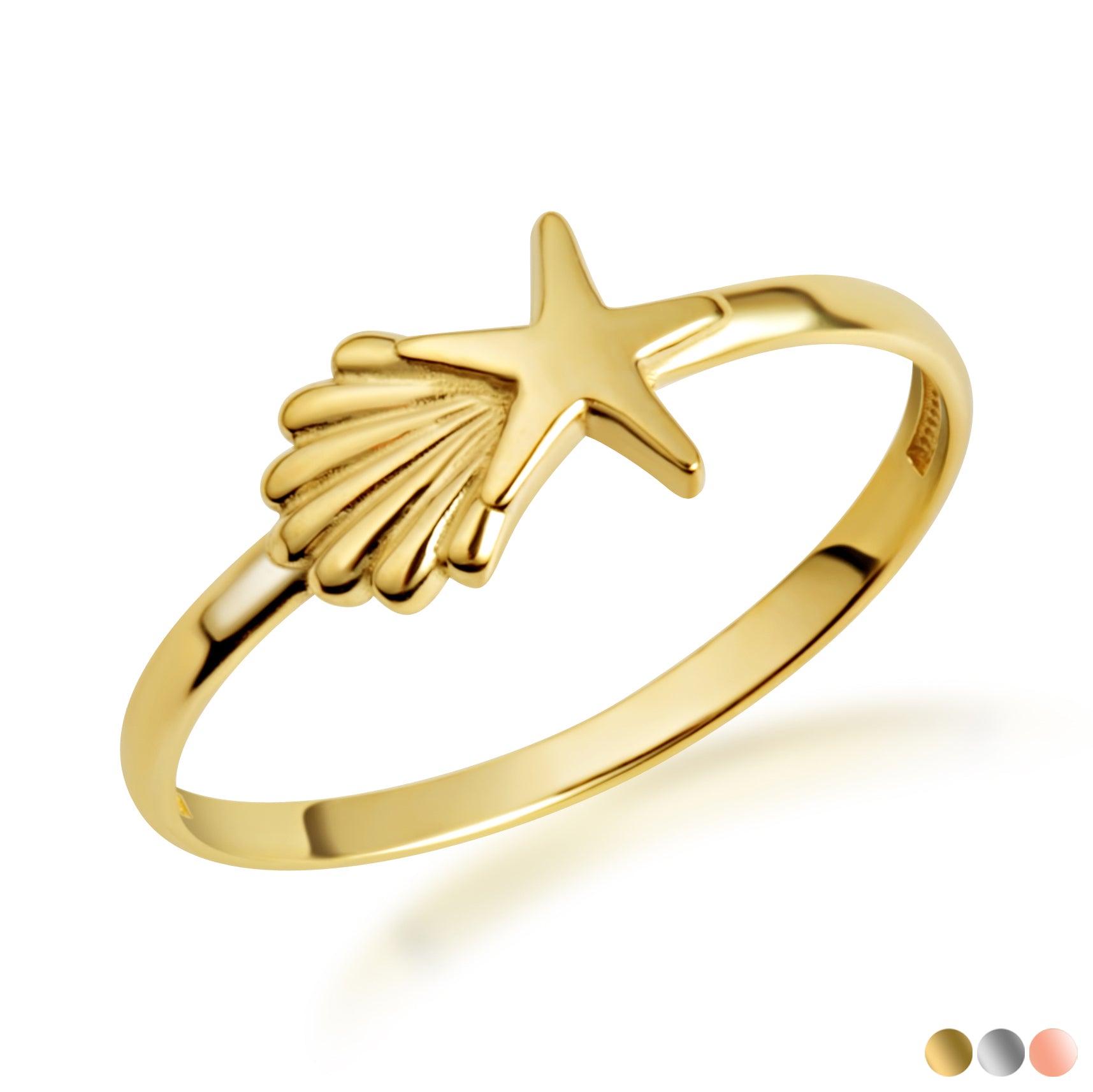Gold Starfish & Seashell Beach Ring