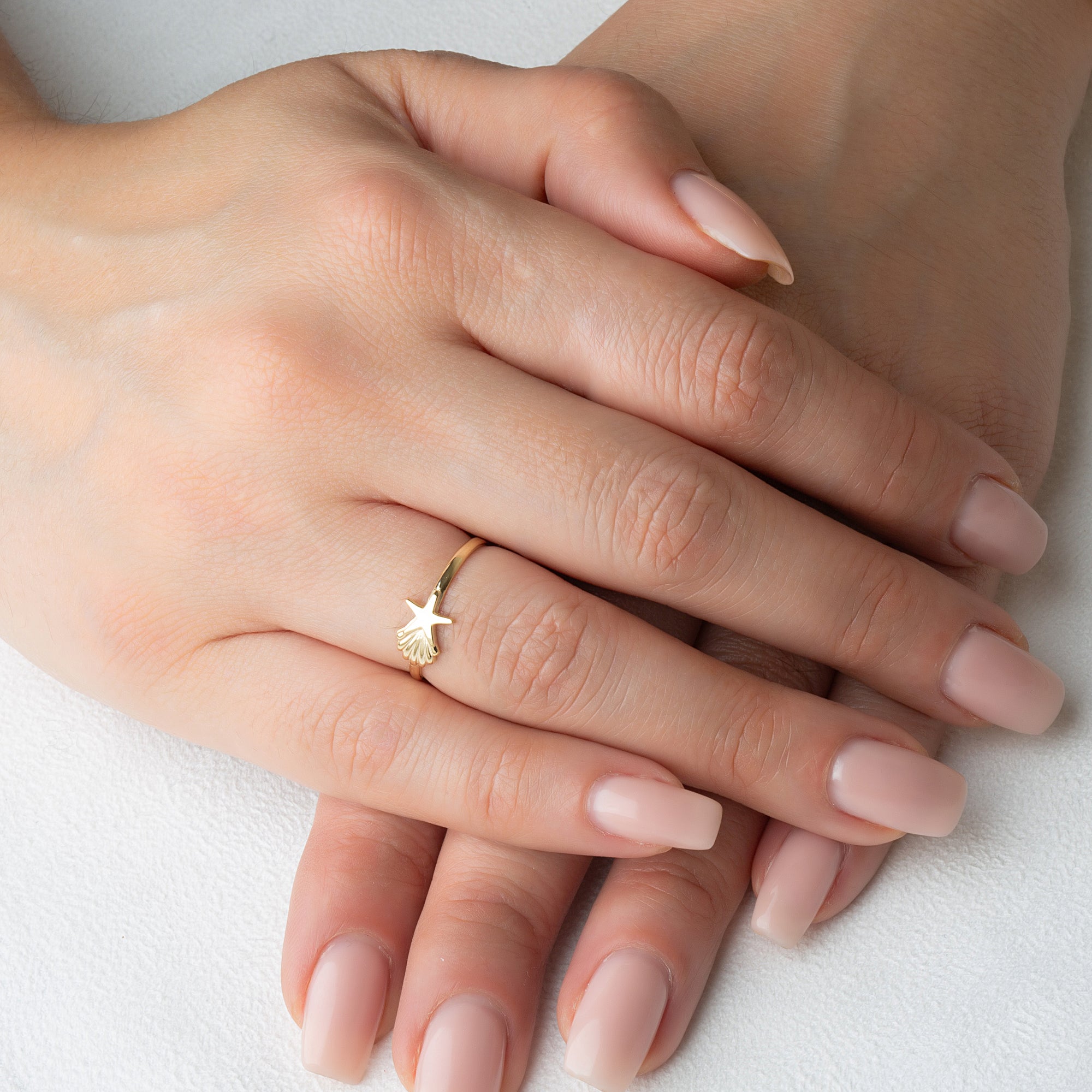 Gold Starfish & Seashell Beach Ring, view 2