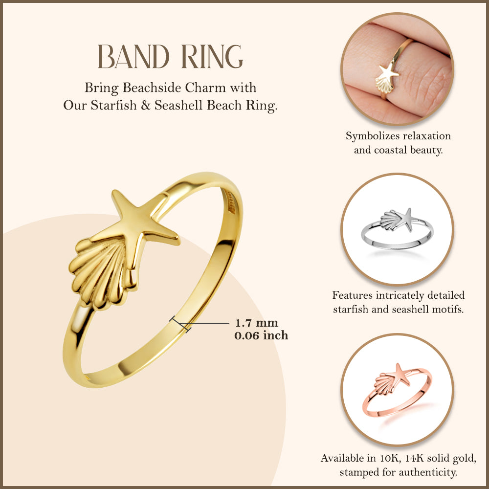 Gold Starfish & Seashell Beach Ring, view 3